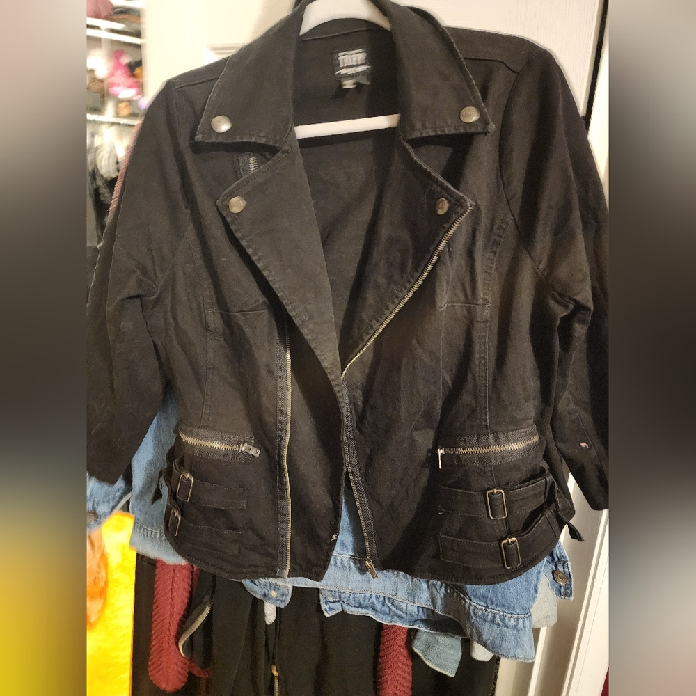 VINTAGE TRIPP NYC plus size denim moto jacket plus size 1 (xxl) color black